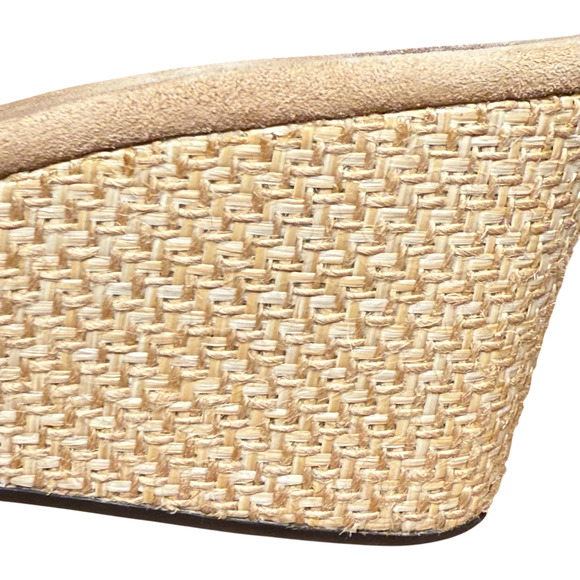 UGG Alvina Women's 7 Black Leather Suede Beige Wedge Heel Slip On Sandal Comfort - Picture 13 of 13